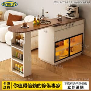 (Wbbuy)實木吧檯 餐邊櫃 伸縮收納櫃 隔斷櫃 餐桌 飯桌 電腦桌 客廳辦公桌 吧臺桌 邊桌 邊櫃 中古風伸縮儲物櫃 置物櫃 玄關櫃 酒櫃 包送貨