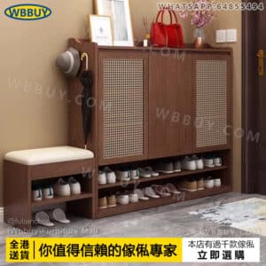 (Wbbuy)實木藤編門廳櫃 門口鞋櫃 玄關櫃 儲物櫃 鞋架 陽臺儲物櫃 鞋櫥 收納櫃 入戶鞋櫃 收納鞋架 包送貨