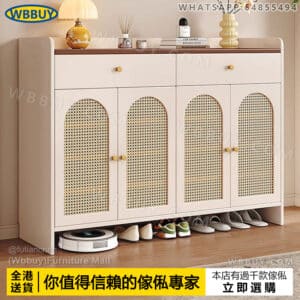 (Wbbuy)實木鞋櫃 鞋架 玄關櫃 儲物櫃 收納櫃 多層鞋櫃 大容量鞋櫃 入戶鞋櫃 置物櫃 藤編鞋櫃 門廳櫃 門口鞋櫃 包送貨