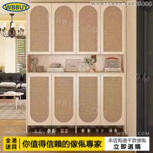 (Wbbuy)入戶鞋櫃 玄關櫃 藤編隔斷櫃 鞋架 儲物櫃 收納鞋櫃 中古風鞋櫃 門廳櫃 屏風櫃 高身鞋櫃 多層鞋櫃 包送貨